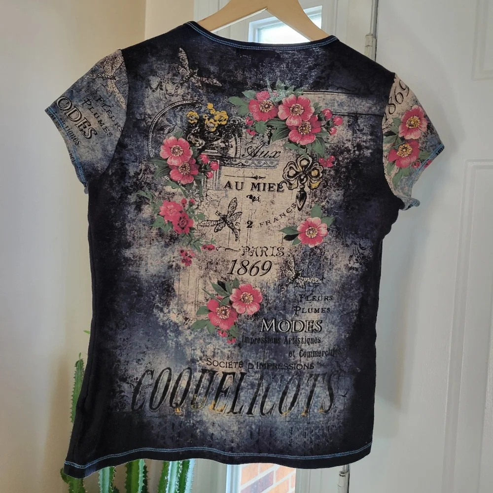 Dressbarn Y2K Vintage Style Graphic Printed Retro Black Grunge‎ T-Shirt, Size L - Picture 4 of 6